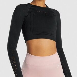 Gymshark Glow Long Sleeve Seamless Crop Top Black Women’s Activewear Size M